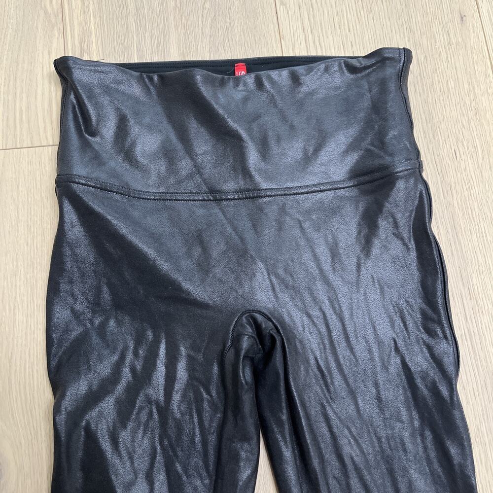SPANX Black Faux Leather Moto Leggings Women’s 20136R Sz Medium - Picture 2 of 9